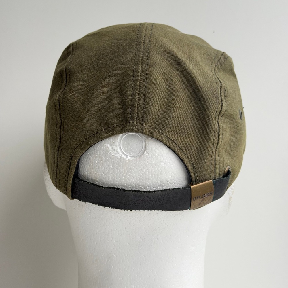 Filson Tin Cloth 5-Panel Cap Mens Olive Green Waxed Canvas Hat Leather Strap - Picture 6 of 10